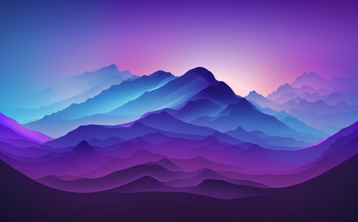 A wallpaper generated by Midjourney. It shows a abstract mountainy landscape full of colorful gradients